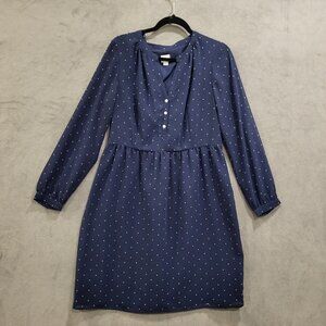 A New Day Blouson Dress Women's Size Large V Neck Polka Dot Sheer Office Classic